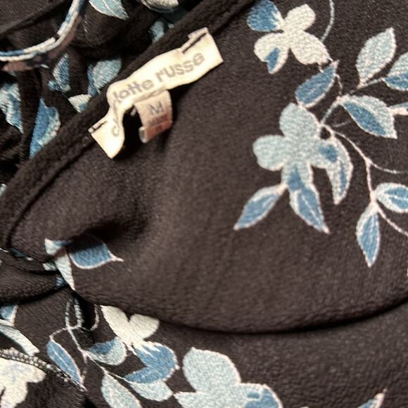 Black Blue Floral Aqua Cold Shoulder Wrap Spaghetti Strap Tie Romper C27 - Picture 3 of 11